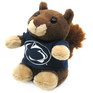 plush stuffed stubby squirrel wearing navy t-shirt with Penn State Athletic Logo